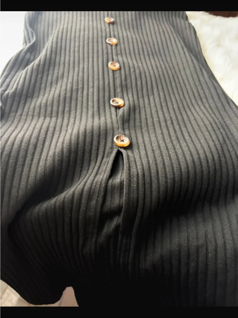 Black Ribbed Button-Front Knit pencil skirt